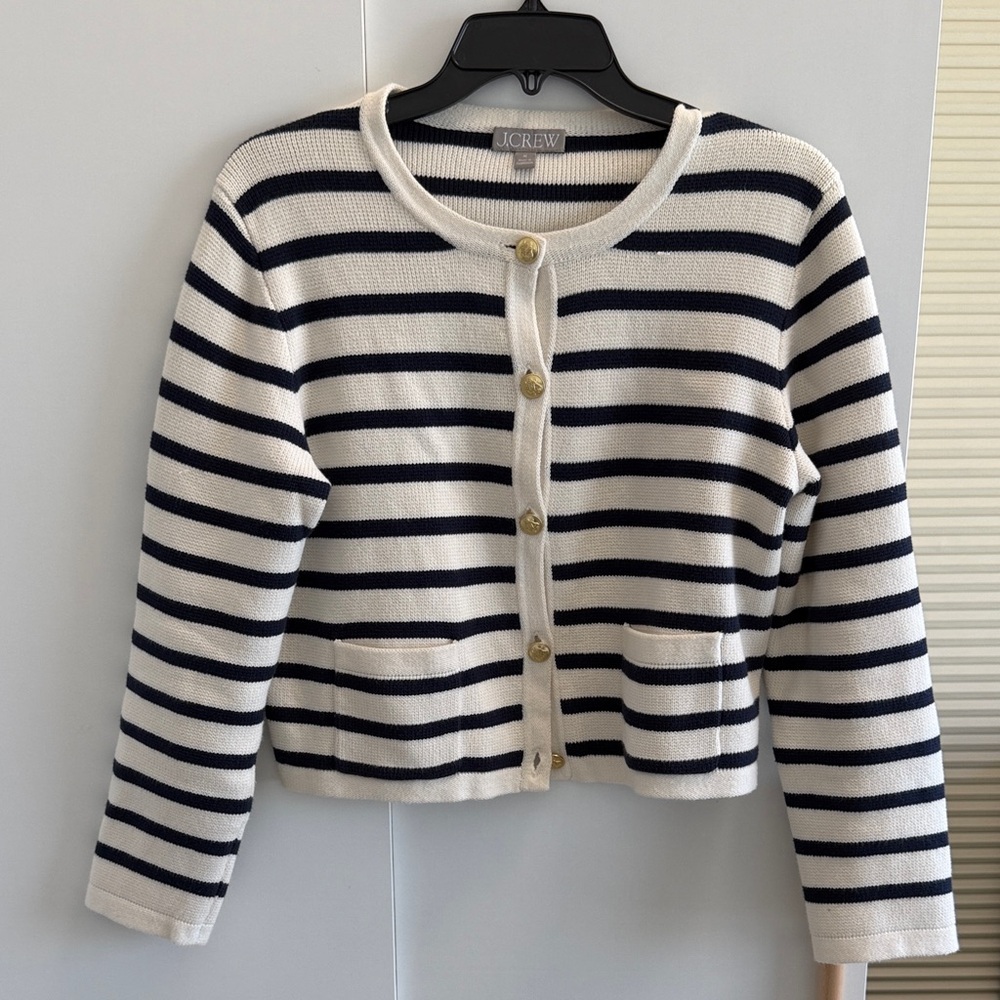 J. Crew Navy and Cream Striped Cardigan